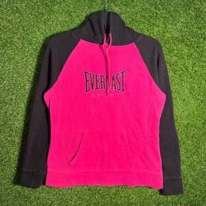 Everlast Sport Mens Pink Black Raglan Pullover Hoodie‎ Sweatshirt Medium 3729